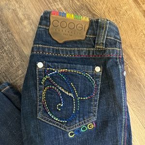 COOGI Rainbow Logo Denim Blue Jeans, Medium Dark Wash, Size 5/6